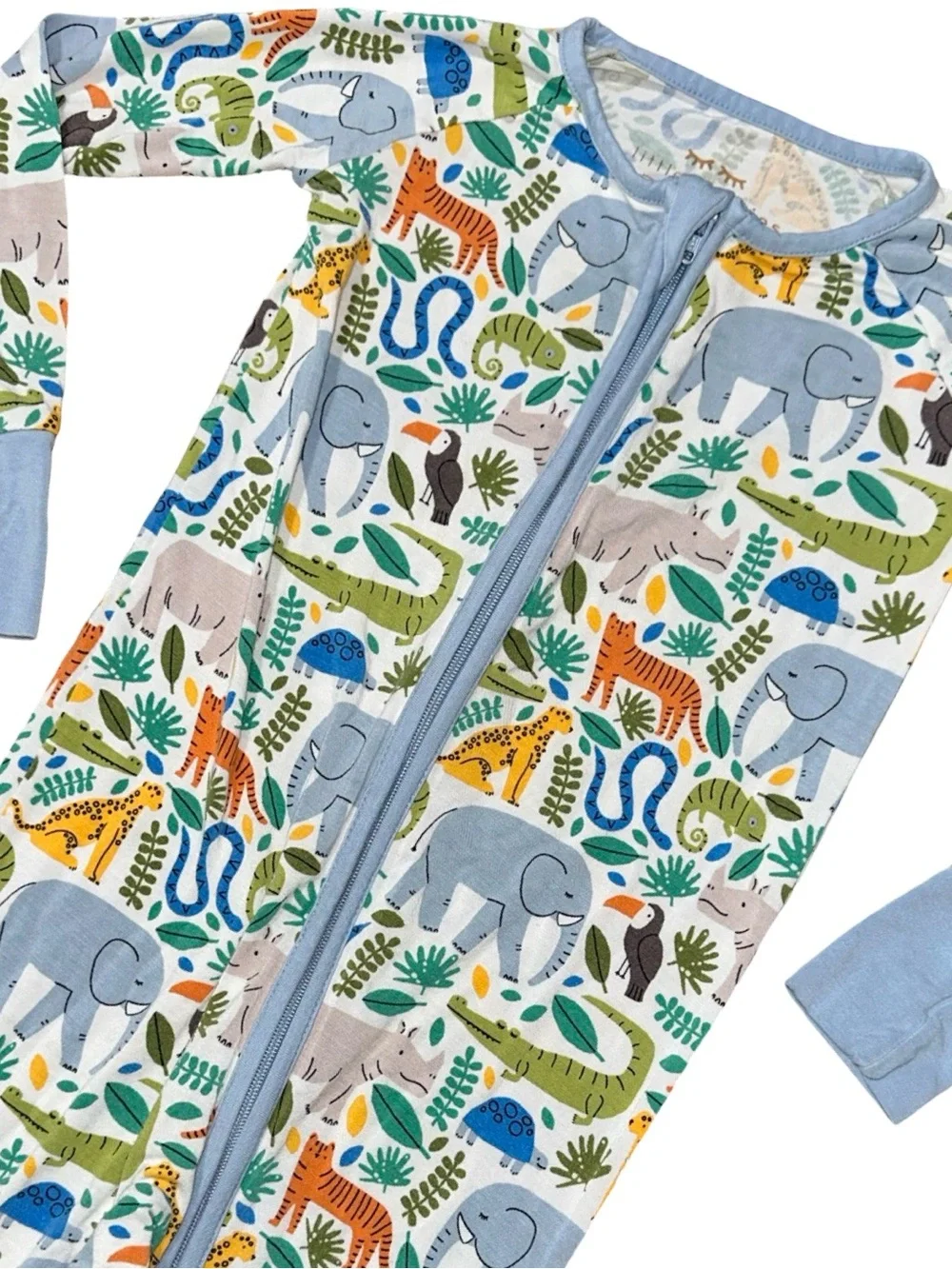 Little Sleepies Size 18 24 Jungle Safari Elephant Tiger One Piece Zipper Pajamas